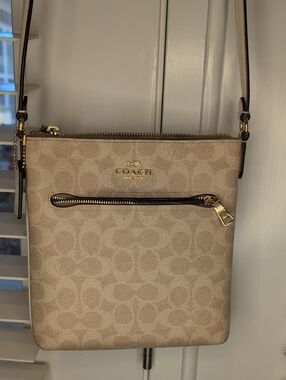 Coach Mini Rowan File  Beige Signature Crossbody with Gold Hardware